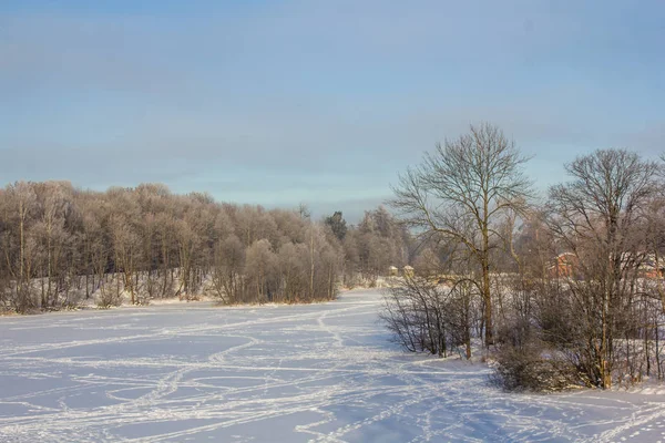 Paesaggio Invernale Con Tempo Limpido Luce Gelida Tramonto — Foto Stock