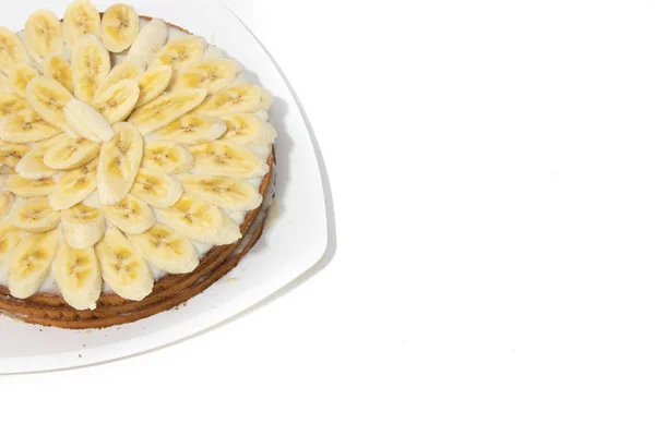 Biscuit Gâteau Aux Bananes Sur Fond Blanc Gâteau Sucré Avec — Photo