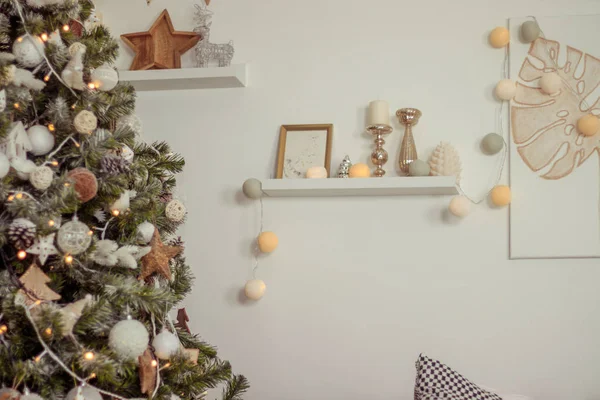 Silvesterstimmung Hellen Wohnzimmer Raumdekoration Hause Festlichen Komfort Frohe Weihnachten — Stockfoto