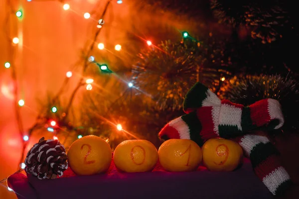 Tangerines Numbers 2019 Happy New Year Christmas Festive Table Decoration — Stock Photo, Image