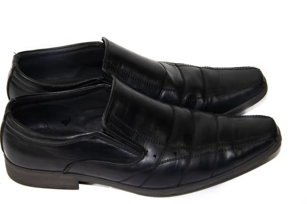 Közelről Férfi Fekete Cipő Elszigetelt Fehér Háttér — Stock Fotó