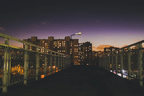 Vista Edifícios Cidade Iluminação Noite — Fotografia de Stock