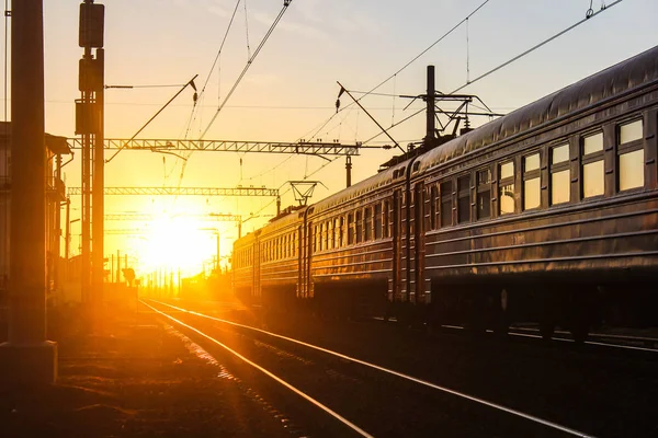Railway Sunset Public Transport Transportation People Freight Travel Cities Countries — Stock Photo, Image