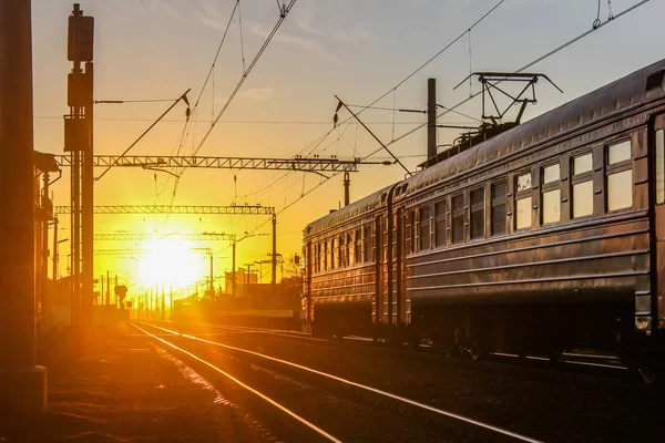 Railway Sunset Public Transport Transportation People Freight Travel Cities Countries — Stock Photo, Image