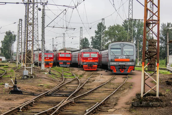Nel Deposito Locomotive Vapore Locomotive Elettriche Binari Ferroviari Treni Elettrici — Foto Stock