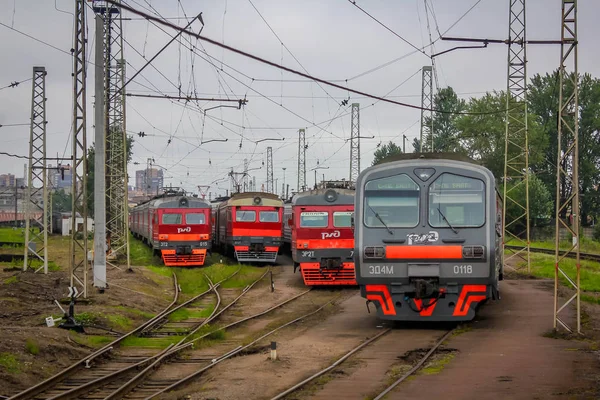 Depósito Locomotivas Vapor Locomotivas Elétricas Vias Férreas Comboios Eléctricos Estão — Fotografia de Stock