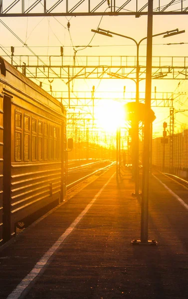 Railway Sunset Public Transport Transportation People Freight Travel Cities Countries — Stock Photo, Image