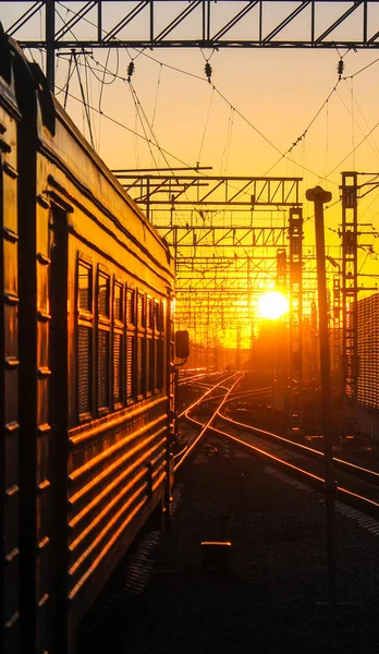 Railway Sunset Public Transport Transportation People Freight Travel Cities Countries — Stock Photo, Image