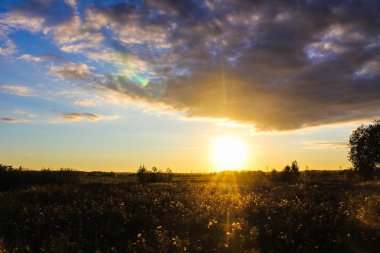 Güzel günbatımı manzara. Turuncu Gökyüzü.