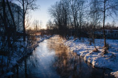 Winter park, yatay bir nehir. Rus manzaralar. Kış sezonu, soğuk sezon. Kar resim