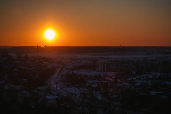 Krásný Západ Slunce Krajina Oranžová Obloha — Stock fotografie