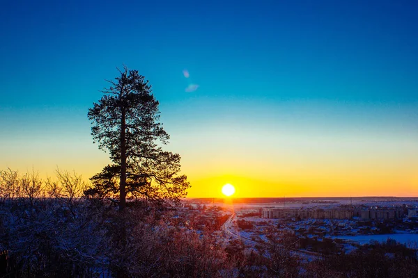 Wunderschöne Landschaft Bei Sonnenuntergang Orangefarbener Himmel — Stockfoto