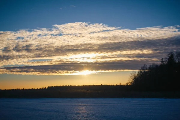 Bellissimo Paesaggio Tramonto Cielo Arancione — Foto Stock