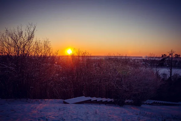 Wunderschöne Landschaft Bei Sonnenuntergang Orangefarbener Himmel — Stockfoto