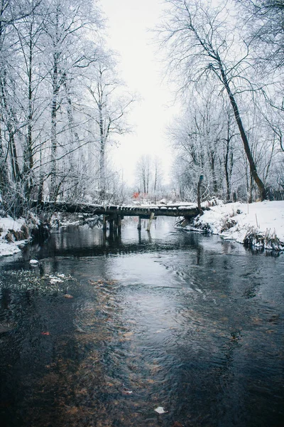 Winterliche Parklandschaft Mit Fluss Russische Landschaften Winterzeit Kalte Jahreszeit Schneebild — Stockfoto