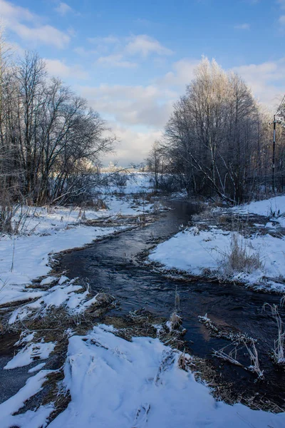 Zima Krajobraz Dobrą Pogodę — Zdjęcie stockowe