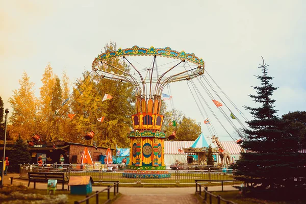 Weergave Van Entertainment Park Met Carrousels — Stockfoto
