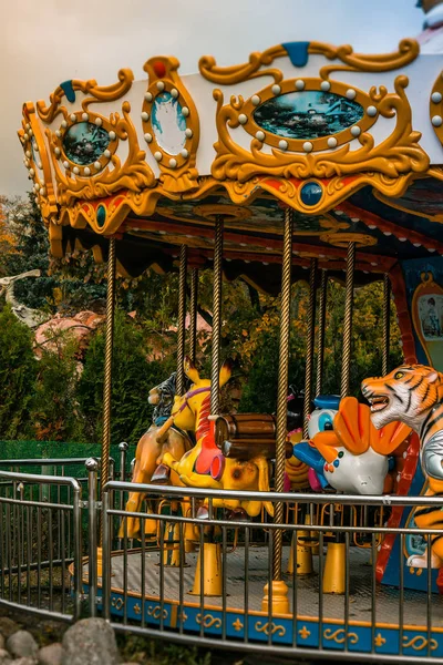 Vue Parc Divertissement Avec Des Carrousels — Photo