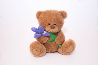 Beyaz bir arka plan üzerinde sevimli peluş oyuncak