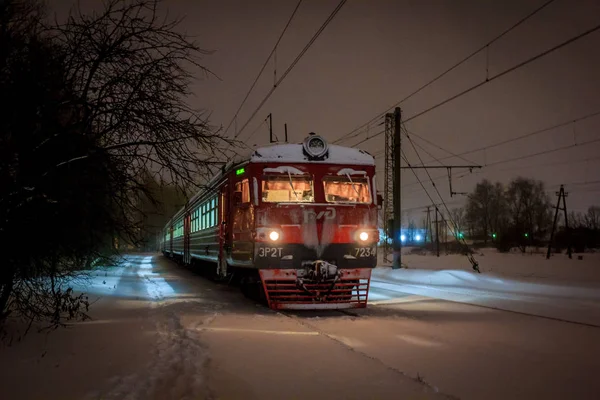 Нічний Вид Старий Трамвай — стокове фото