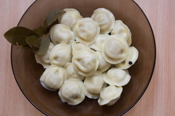 Bowl Pile Delicious Dumplings Traditional Russian Food Pelmeni — Stock Photo, Image