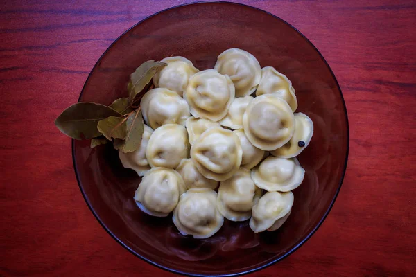 Ciotola Con Mucchio Gnocchi Deliziosi Pelmeni Cibo Tradizionale Russo — Foto Stock