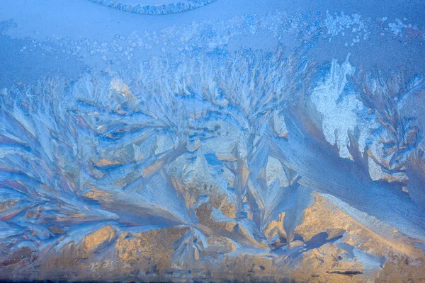 Морозний Візерунок Вікні Взимку Зимовий Фон — стокове фото