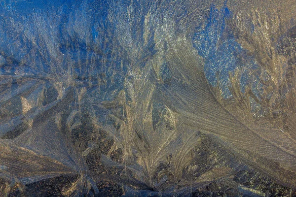 Ледяной Узор Окне Зимой Зимний Фон — стоковое фото