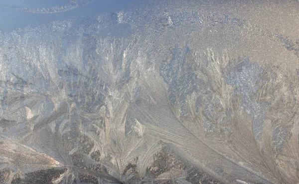 Frostmuster Fenster Winter Winterlicher Hintergrund — Stockfoto