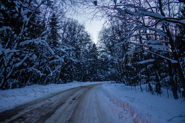 Camino Nevado Invierno Viaje Coche — Foto de Stock