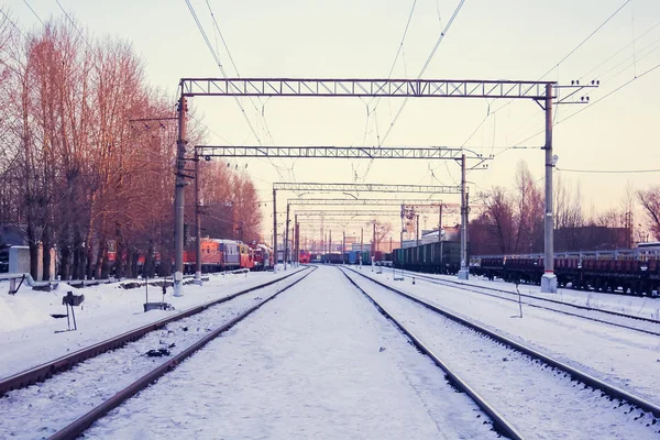 Προβολή Των Ρωσικών Σιδηροδρόμων Κατά Διάρκεια Της Ημέρας — Φωτογραφία Αρχείου