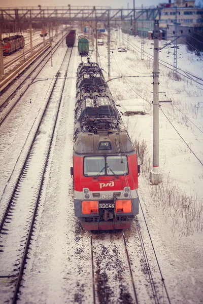 Locomotiva Elétrica Trilhos Ferroviários Comboio Elétrico — Fotografia de Stock