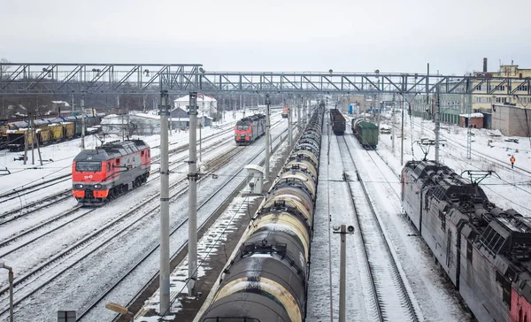 Russischer Zug Auf Der Eisenbahn Luftaufnahme — Stockfoto