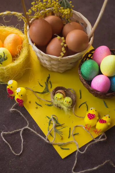 Šťastné Velikonoce Kartu Šablona Hračka Slepice — Stock fotografie