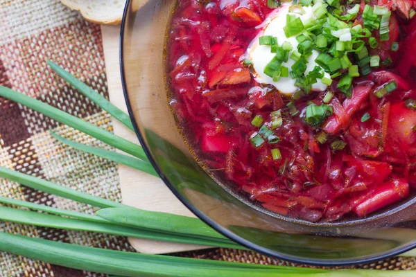 Bowl Borsch Wooden Board — Stock Photo, Image