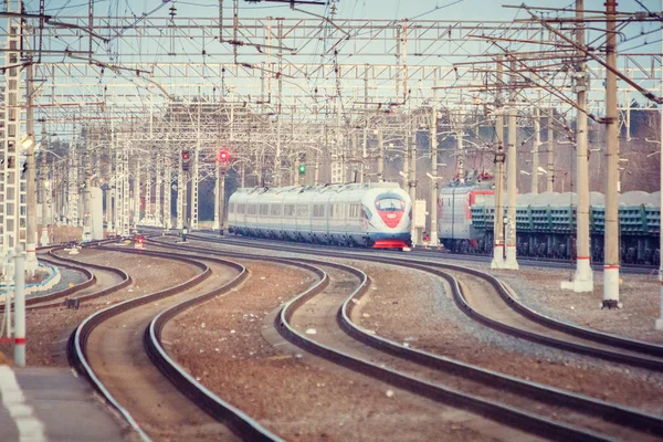 Elektrolokomotive Auf Bahngleisen Elektrozug — Stockfoto