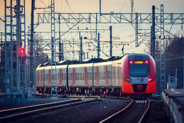 Elektrická Lokomotiva Železničních Tratích Elektrický Vlak — Stock fotografie