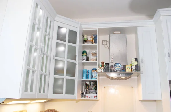 Dapur Putih Dapur Kayu Perabotan Modern Dan Interior Dapur Dapur — Stok Foto