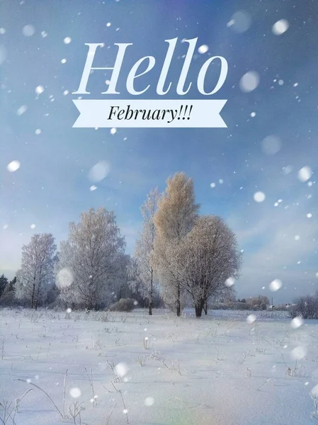 Hallo Februar Foto Anfang Des Neuen Jahres Grußkarte — Stockfoto