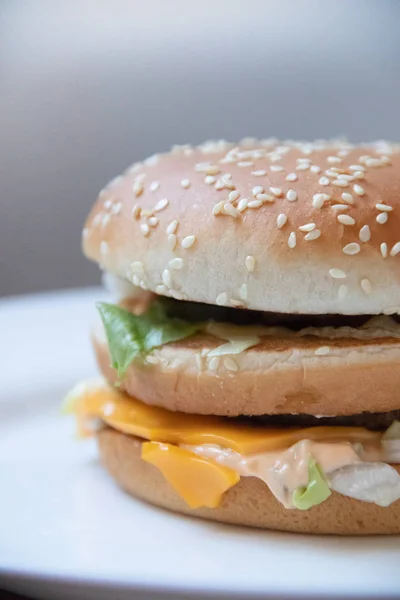 Big burger. Food fast food restaurant. Wrong food. Cholesterol and obesity