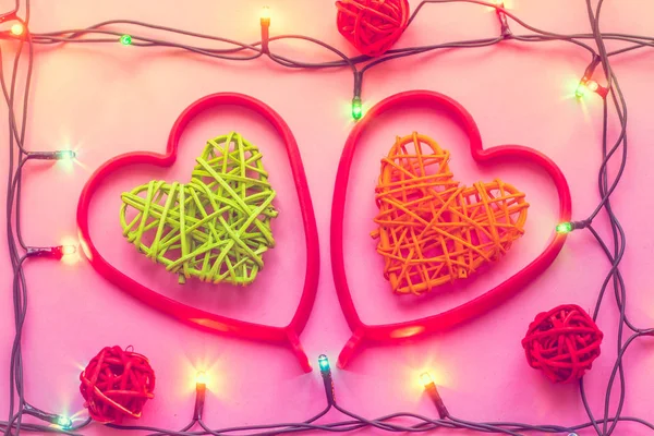 Hart Van Rotan Een Roze Achtergrond Aftelkalender Voor Valentijnsdag Vakantie — Stockfoto