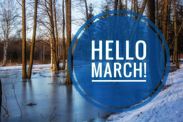 Banner Hello March Greeting Kaart Het Begin Van Het Nieuwe — Stockfoto