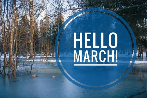 Banner Hello March Greeting Kaart Het Begin Van Het Nieuwe — Stockfoto