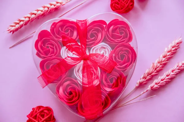 Perfumed Soap Form Rose Preparing Valentine Day Holiday Decoration Red — Stock Photo, Image