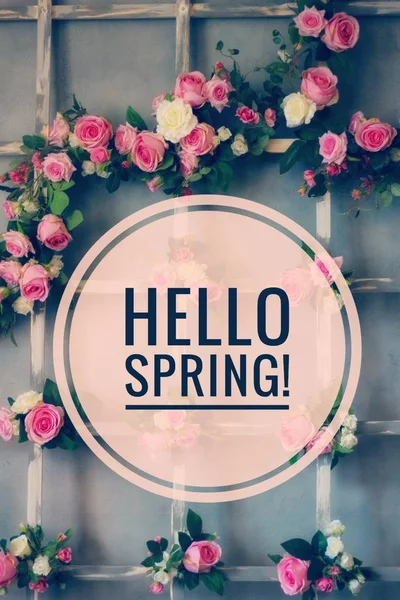 Cartão postal Hello Spring. Banner do cartão de boas-vindas. Humor de primavera . — Fotografia de Stock