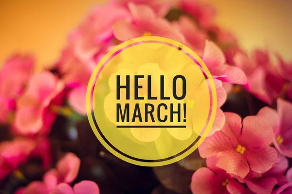 Banner hola marcha. Saludos de primavera. Estamos esperando la primavera. . — Foto de Stock