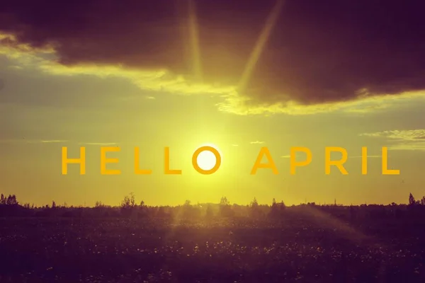 Banner hello april. Hallo lente. Hallo April. Welkomstkaart wij wachten tot de nieuwe maand. De tweede maand van de lente. — Stockfoto