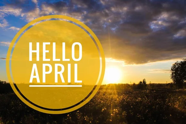 Banner, ciao aprile. Ciao primavera. Ciao April. Biglietto di benvenuto Stiamo aspettando il nuovo mese primaverile. Il secondo mese di primavera . — Foto Stock