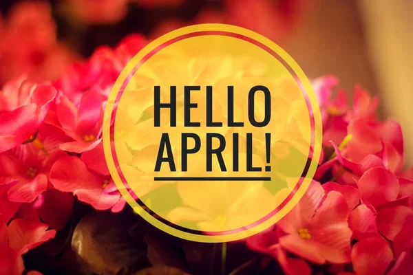 Banner hallo April. Hallo Frühling. Hallo April. Willkommenskarte warten wir auf den neuen Frühlingsmonat. der zweite Monat des Frühlings. — Stockfoto