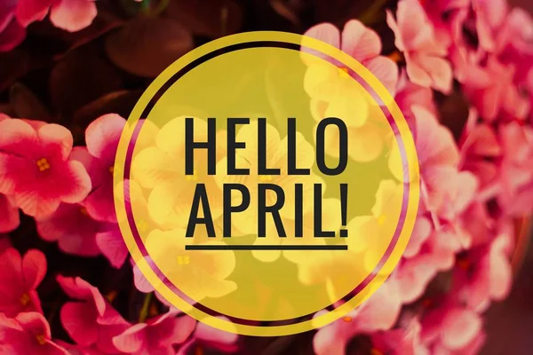 Banner hallo April. Hallo Frühling. Hallo April. Willkommenskarte warten wir auf den neuen Frühlingsmonat. der zweite Monat des Frühlings. — Stockfoto